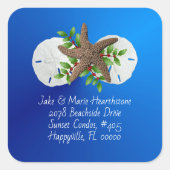 Zand Dollars Zeesterren Blauw Adres Envelop Afdich Vierkante Sticker (Voorkant)