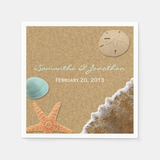 Zand en schelpen strand thema bruiloft servetten (Voorkant)