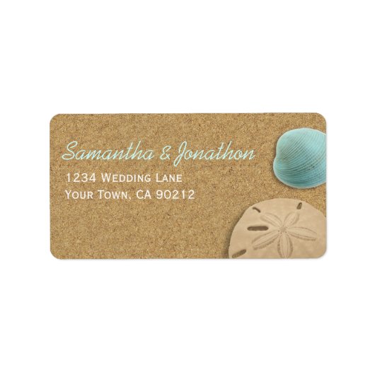 Zand en schelpen strand thema etiket (Voorkant)