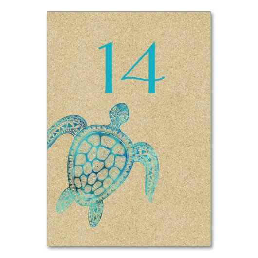 Zand en Schildpad Trouwtafel Nummer Kaart (Achterkant)