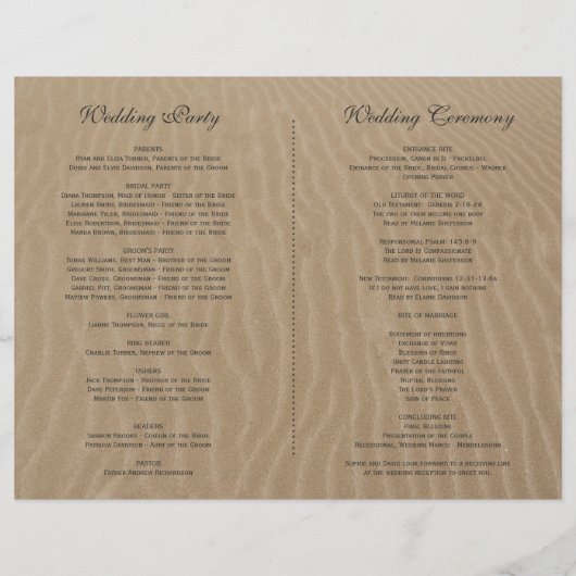 Zand en zeesterren strand bruiloft programma chic flyer (Achterkant)