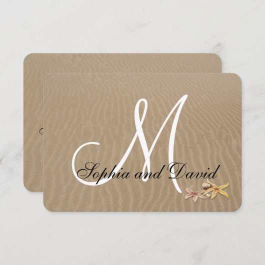 Zand en Zeesterren Strand Bruiloft RSVP Monogram (Voorkant / Achterkant)