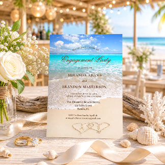 Zand Harten Blauwe Oceaan Strand Verloving Feestje Kaart