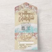 Zand Letter Starfish Seashell Summer Beach Weddens All In One Uitnodiging (Binnen)