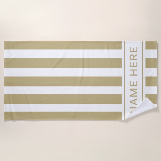 Zand met witte stripe handdoek met Jouw naam (Voorkant)