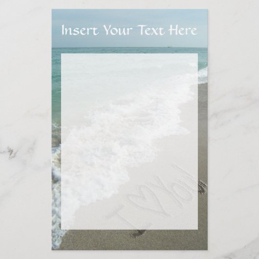 Zand schrijft op de beach, ik hou van je briefpapier (Voorkant)