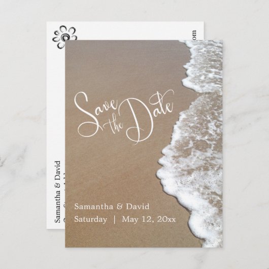 Zand & Schuim Strand Bruiloft Save the Date 2b Aankondigingskaart (Voorkant / Achterkant)