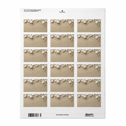 Zand, strand achtergrond met schelpen en stenen etiket (Full Sheet)
