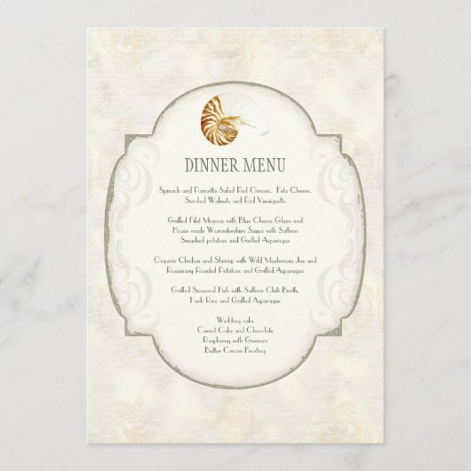 Zanddamast Nautilus Shell Ocean Beach Nautisch Menu (Voorkant)