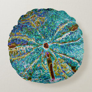 Zanddollar Abstract Blauwgroen Blauw Patroon Gift  Rond Kussen