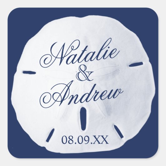 Zanddollar blauw vierkante sticker (Voorkant)