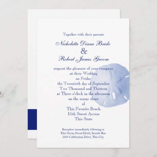 Zanddollar blauwe bruiloft kaart (Voorkant / Achterkant)
