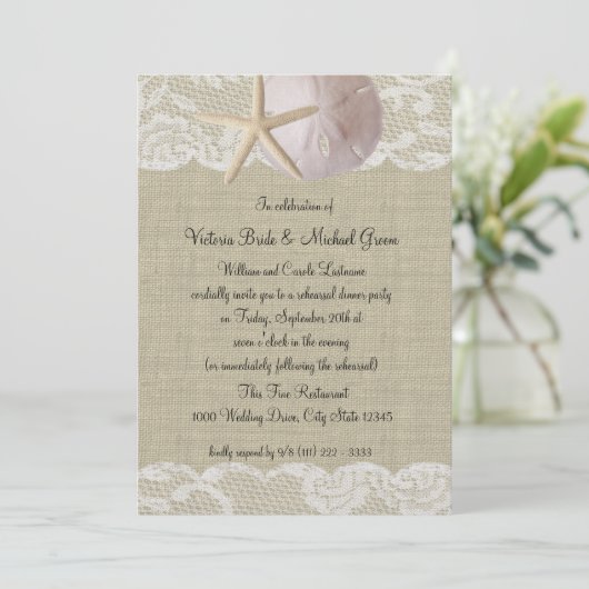 Zanddollar en kant repetitie diner kaart (Staand voorkant)