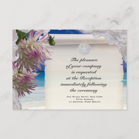 Zanddollar- en lace-kaart voor Tropische Ontvangst Informatiekaartje (Voorkant)