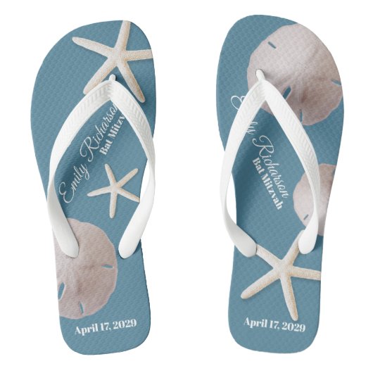 Zanddollar en Starfish Beach met naam en datum Teenslippers (Voetbed)