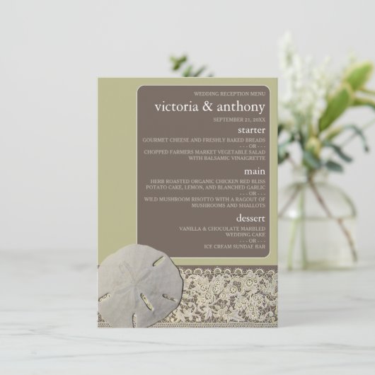 Zanddollar Kant,  Strand Bruiloft Menu (Staand voorkant)