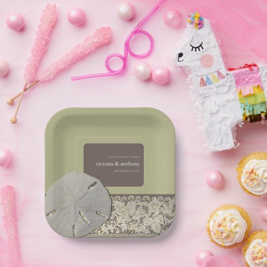 Zanddollar Kant, Strand Bruiloft Papieren Bordje (Feest)