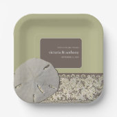 Zanddollar Kant, Strand Bruiloft Papieren Bordje (Voorkant)