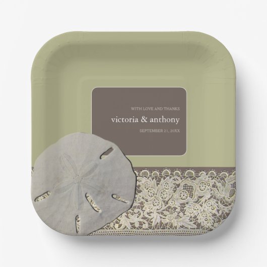 Zanddollar Kant, Strand Bruiloft Papieren Bordje (Voorkant)