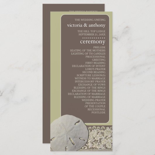 Zanddollar Kant, Strand Bruiloft Programma (Voorkant / Achterkant)