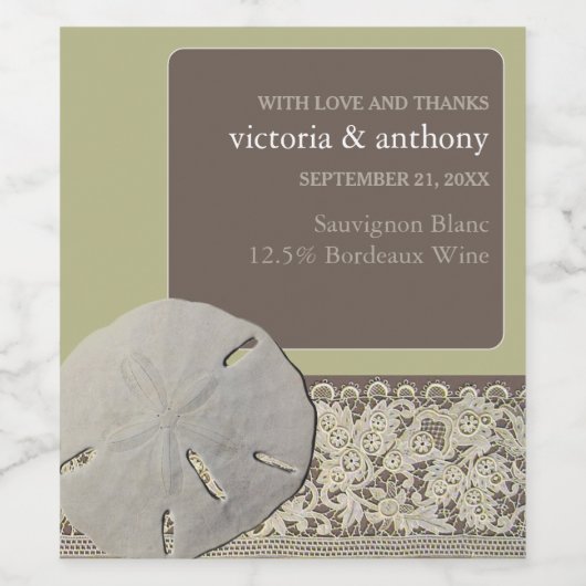 Zanddollar Kant, Strand Bruiloft Wijn Etiket (Enkel label)