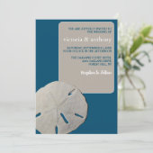 Zanddollar, Ocean Blue Beach Bruiloft Kaart (Staand voorkant)