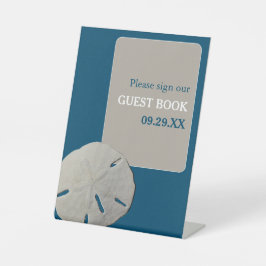 Zanddollar, Ocean Blue Beach Bruiloft Reclamebord Met Voetstuk