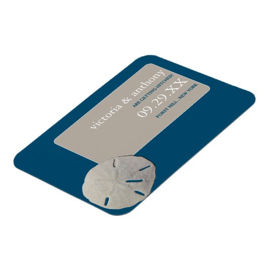 Zanddollar Ocean Blue Beach Bruiloft Save the Date Magneet (Linkerzijde)