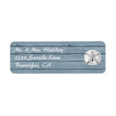 Zanddollar op Rustiek Hout ~ Strand Adres Etiket (Voorkant)