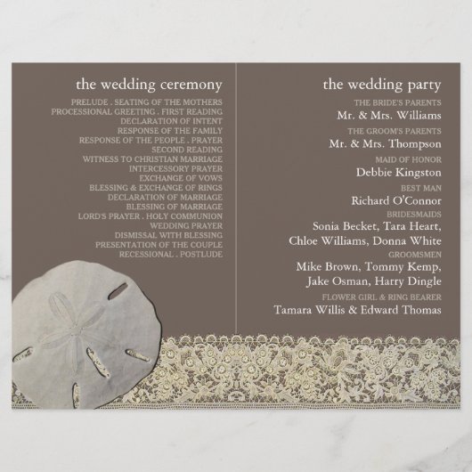 Zanddollarkant, Beach Wedding Program (Achterkant)