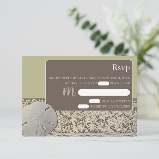 Zanddollarkant,  Strand Bruiloft RSVP (Staand voorkant)