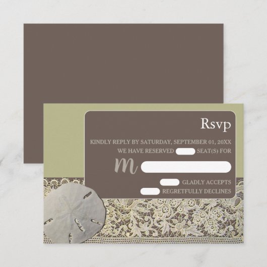 Zanddollarkant,  Strand Bruiloft RSVP Kaartje (Voorkant / Achterkant)