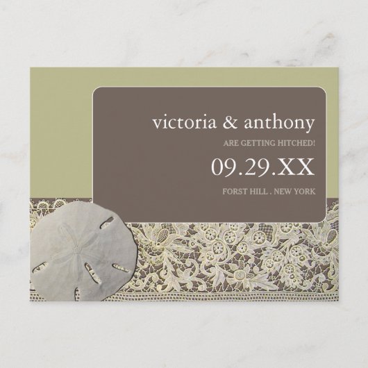 Zanddollarkant, strand Save the Date Aankondigingskaart (Voorkant)