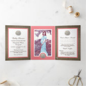 Zanddollars & Jute, Baby Strandfeest Suite Drieluik Uitnodiging (Binnen)