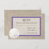 Zanddollastrand Beach Weddenschap RSVP kaart Paars (Voorkant / Achterkant)