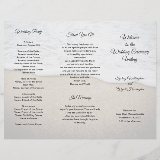 Zandduinen Kustthema Huwelijksprogramma (Voorkant)