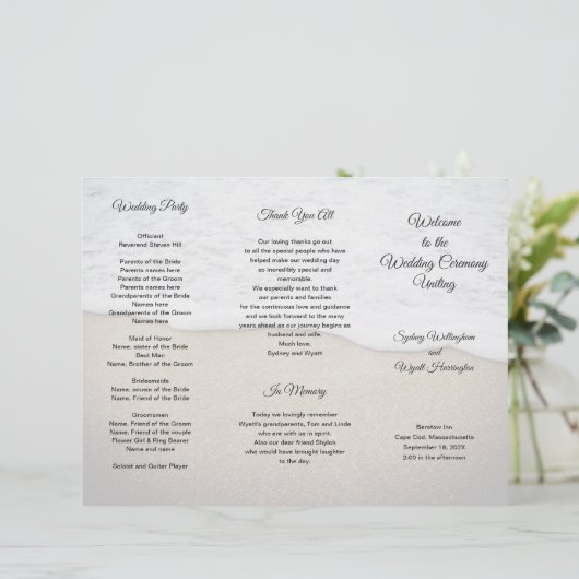 Zandduinen Kustthema Huwelijksprogramma (Staand voorkant)