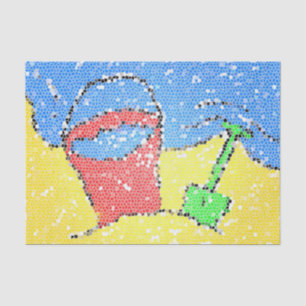 Zandemmer en schop strandmozaïek zien er schattig tissuepapier