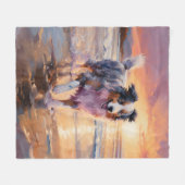Zandige Australische Herder Hond op Strand Zonsond Fleece Deken (Voorkant (Horizontaal))