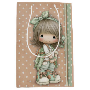 Zandige Roos Salie Groen Stof Roze Retro Stippen W Medium Cadeauzakje