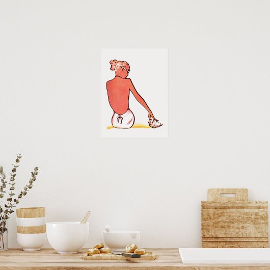 zandige strandretro seashell meisje zomer poster (Keuken)