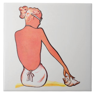  zandige strandretro seashell meisje zomer tegeltje