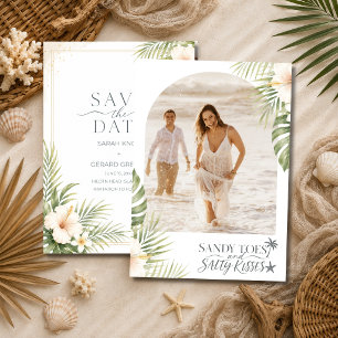 Zandige tenen & zoute kussen strand bruiloft foto save the date