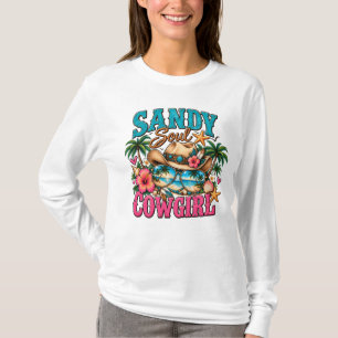 Zandige ziel cowgirl kust westerse strand t-shirt