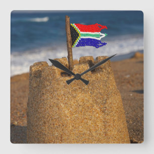 Zandkasteel met Zuid-Afrikaanse vlag, Umhlanga Vierkante Klok
