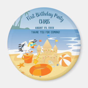 Zandkasteel strand leuk baby boy verjaardagsfeestj magneet