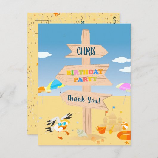 Zandkasteel strandplezier baby jongen verjaardagsf briefkaart (Voorkant / Achterkant)