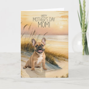 Zandkleurige Franse Bulldog Sunset Beach Moederdag Feestdagen Kaart