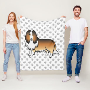 Zandkleurige Rough Collie Cute Cartoon Hond & Poot Fleece Deken