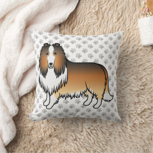 Zandkleurige Rough Collie Cute Cartoon Hond & Poot Kussen